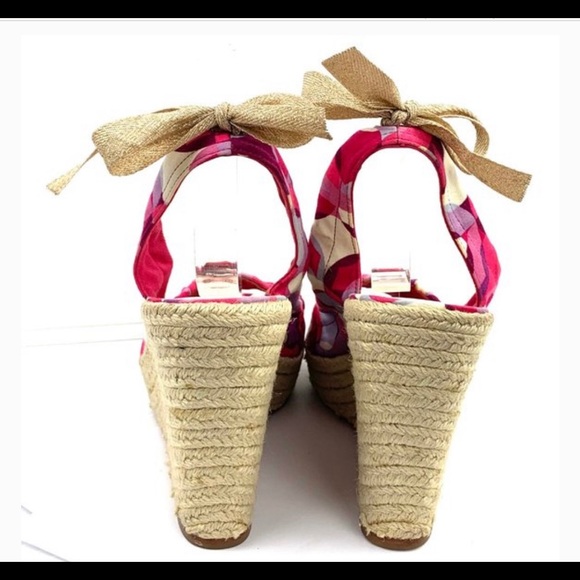 Coach Pink Maritza Peep Toe Wedges Espadrille Bow - Picture 3 of 8